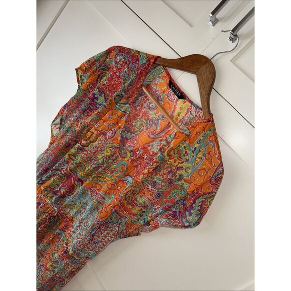 RALPH LAUREN 🌸 SHEER BOLD PRINT / BLOUSE / COVER UP - Picture 9 of 16